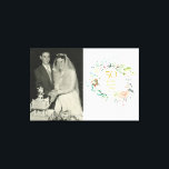 Impressão Em Tela Foto de Aniversário de Bodas de Ouro 50º com Rosas<br><div class="desc">Um belo presente de aniversário de bodas de ouro 50º com uma linda guirlanda de verde floral em aquarela. Personalize com uma foto especial de casamento e detalhes do aniversário em tipografia clássica dourada. Desenhado por Thisisnotme©</div>