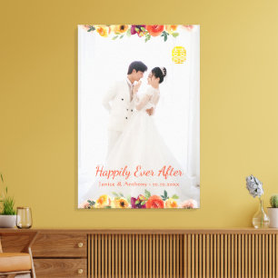 Impressão Em Tela Foto de casal de quadro floral oriental do casamen