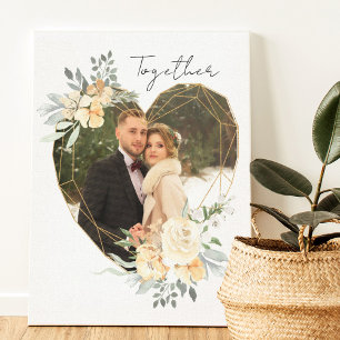 Impressão Em Tela Foto de Casamento Together em Coração Floral Geomé