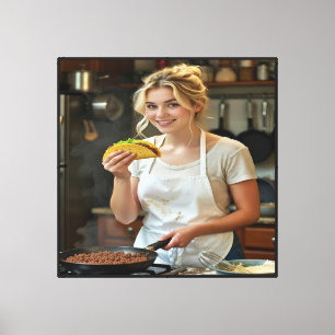 Impressão Em Tela Foto de Comer Tacos Personalizar