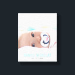 Impressão Em Tela Foto do nome do bebê azul<br><div class="desc">Design de cheio de sangramento simples e chic. Personalize-o com a data de nascimento do seu bebê,  nome,  ou qualquer texto da sua escolha para uma bela e única peça de arte em parede.</div>