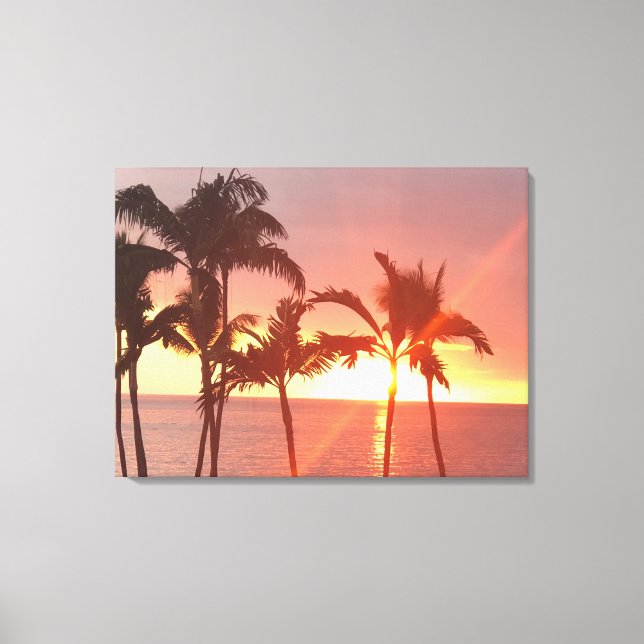 Impressão Em Tela Foto do Pôr do Sol Havaiano em Lona Esticada (Frente)