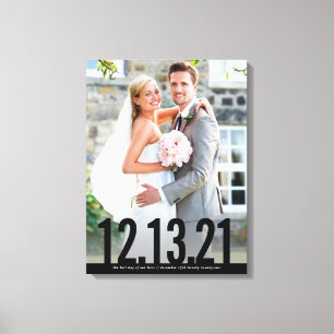 Impressão Em Tela FOTO DO WEDDING DATA memory bold type overlay negr