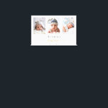 Impressão Em Tela Foto personalizada do Batismo Menino moderno<br><div class="desc">Para um batismo elegante,  neutro em gênero. Um fundo branco chic. Personalize e adicione 3 fotos de tamanho vertical,  o nome da criança e a data do batismo. Letras pretas e ouros.</div>