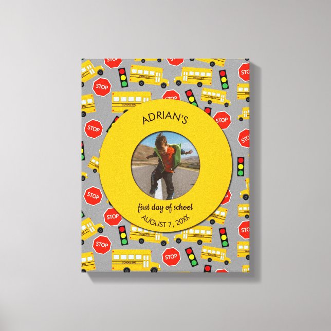Impressão Em Tela Foto personalizada do primeiro dia do ônibus escol (Frente)