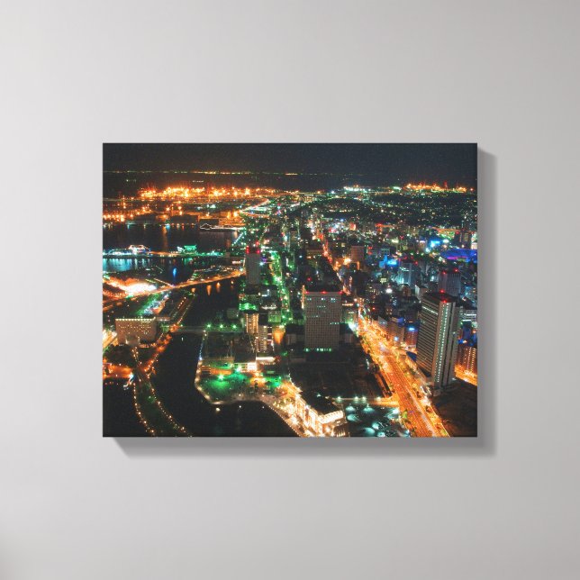 Impressão Em Tela fotografia aérea dos edifícios das cidades à noite (Frente)