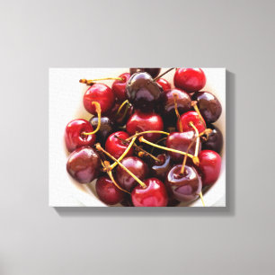 Impressão Em Tela Fotografia de Cerejas Vermelhas Frescas em uma Tig