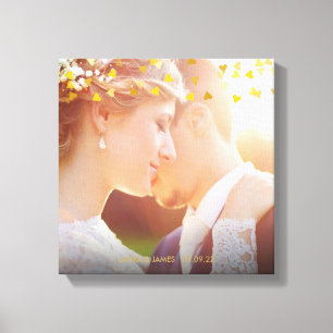 Impressão Em Tela Fotos de casamento com confetes de coração dourado