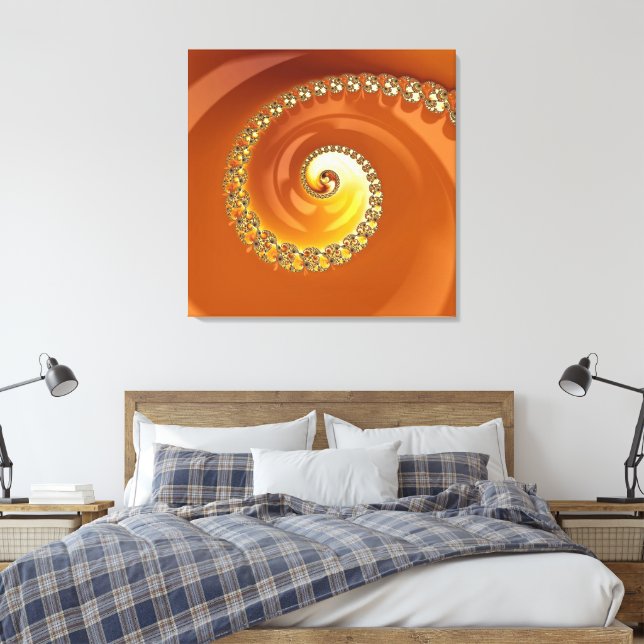 Impressão Em Tela Fractal Espiral Gradiente Laranja Dourado abstrato (Insitu(Quarto))