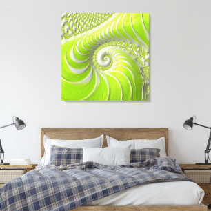 Impressão Em Tela Fractal Espiral Verde Lima Moderno Abstrato