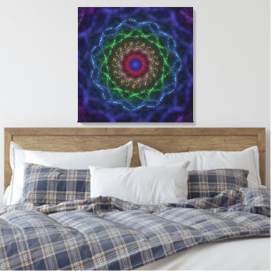 Impressão Em Tela Fractal Mandala Neon