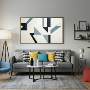 Impressão Em Tela Fragmentos Abstratos Minimalista Azul e Preto