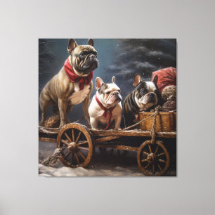 Impressão Em Tela Francês Bulldog Snowy Sleigh Decência de Natal
