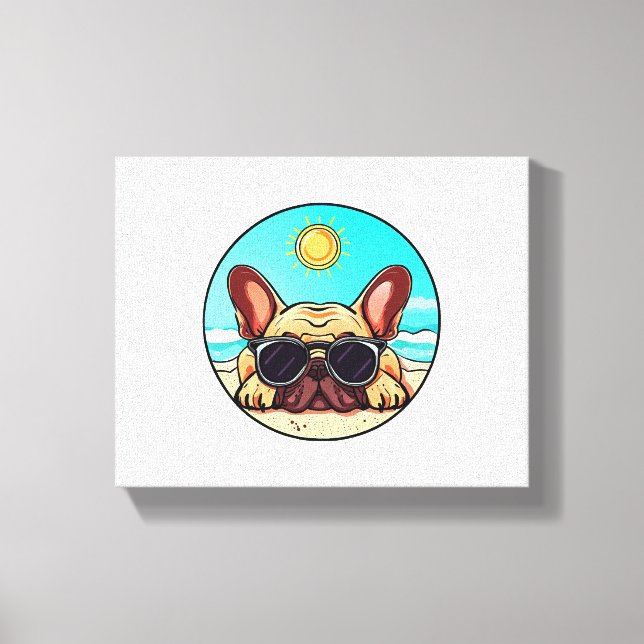 Impressão Em Tela Frenchie gostando da praia (Frente)