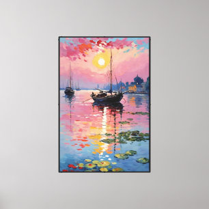 Impressão Em Tela Frente à Água ao Pôr do Sol com Barcos à Vela e Cé