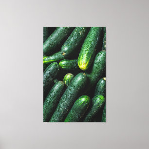 Impressão Em Tela Fresh Green Cucumbers with Water Droplets in Close