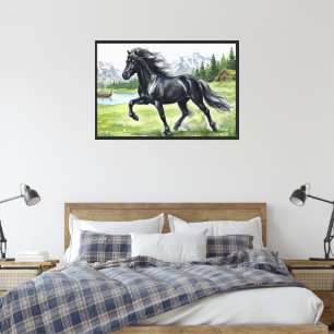 Impressão Em Tela Freydis Black Cavalo Islandês na Paisagem Nórdica