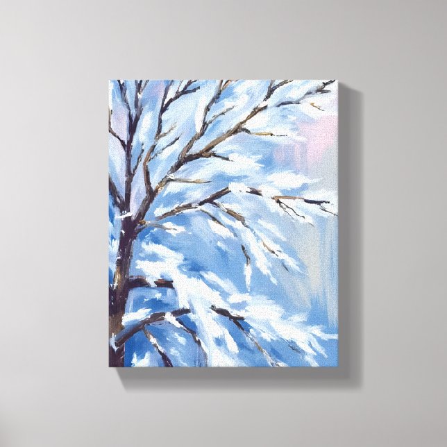Impressão Em Tela Frosted Branches | Winter Snow Tree Painting (Frente)