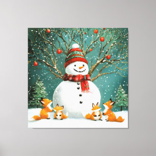Impressão Em Tela Frosty Winter Whimsnowman Fox Wonderland