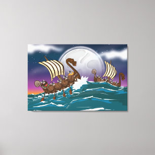 Impressão Em Tela Frota de invasão de Cartoon Viking
