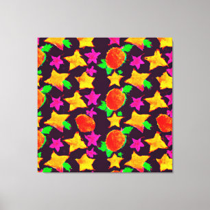 Impressão Em Tela Frutas e estrelas coloridas dinâmicas - arte padrã