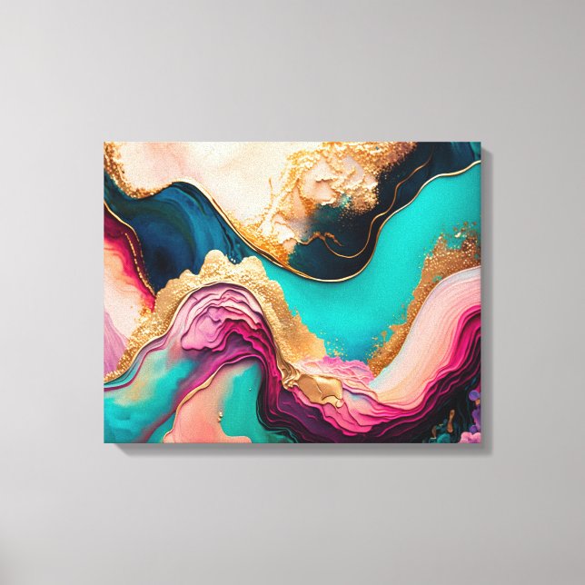 Impressão Em Tela Fuchsia, Roxo, Teto e Dourada Marble Abstrato Art (Frente)