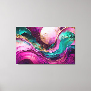 Impressão Em Tela Fuchsia, Roxo, Teto e Dourada Marble Abstrato Art