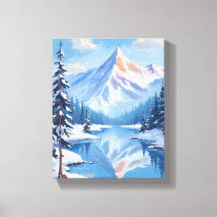 Impressão Em Tela Fuga da Montanha Neve de Inverno Aquarela Nature