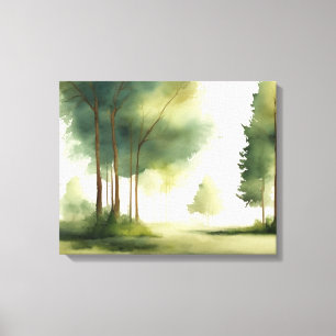 Impressão Em Tela Fuga Tranquila: Pintura Floresta Aquarela