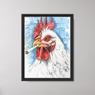 Impressão Em Tela Fumando Arte De Frango Engraçado