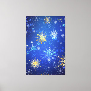 Impressão Em Tela Fundo Azul XMAS com Flocos de Neve Ouro
