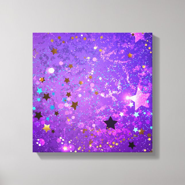 Impressão Em Tela Fundo de folhas roxas com estrelas (Frente)
