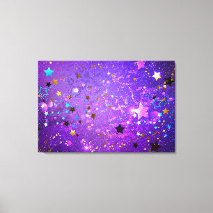 Impressão Em Tela Fundo de folhas roxas com estrelas