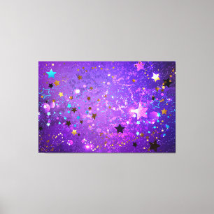 Impressão Em Tela Fundo de folhas roxas com estrelas