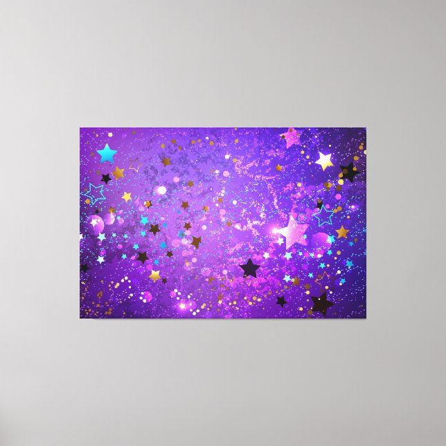 Impressão Em Tela Fundo de folhas roxas com estrelas (Frente)