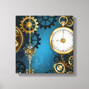 Impressão Em Tela Fundo de turquesa Steampun com engrenagens