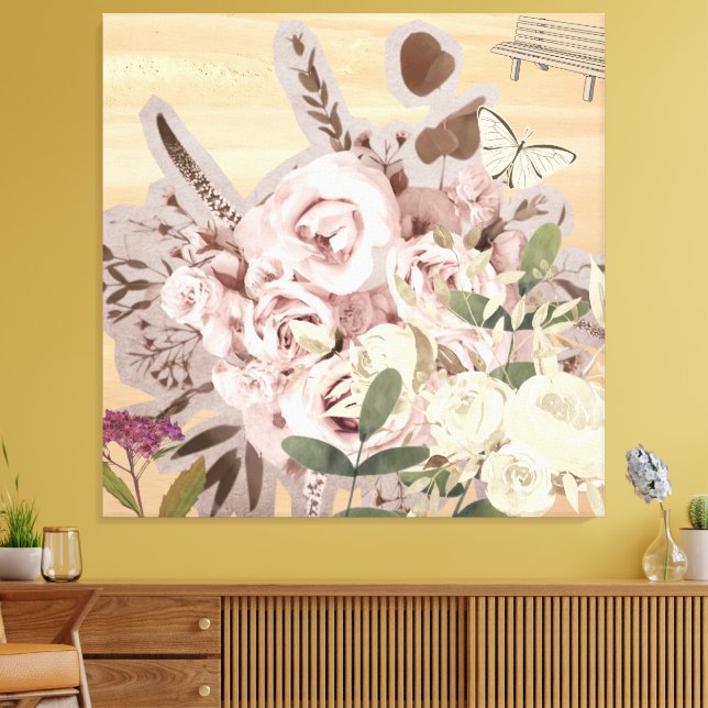 Impressão Em Tela Fundo floral monocromático (Insitu(Sala de estar))