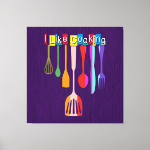 Impressão Em Tela Fundo Roxo da Cozinha Retro