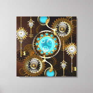 Impressão Em Tela Fundo Rusty Steampunk com Lentes Turquesa