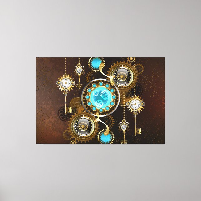 Impressão Em Tela Fundo Rusty Steampunk com Lentes Turquesa (Frente)