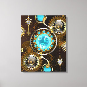 Impressão Em Tela Fundo Rusty Steampunk com Lentes Turquesa