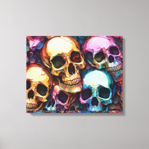 Impressão Em Tela Funky Skulls