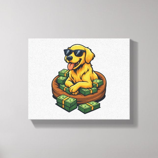 Impressão Em Tela Funny Dog Lover Golden Retriever Money Stack (Frente)