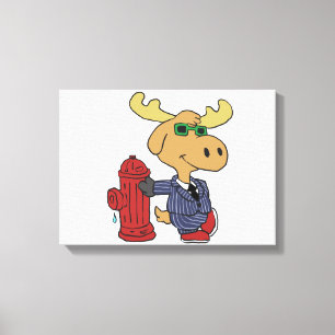 Impressão Em Tela Funny Moose com terno azul   escolher cor de fundo