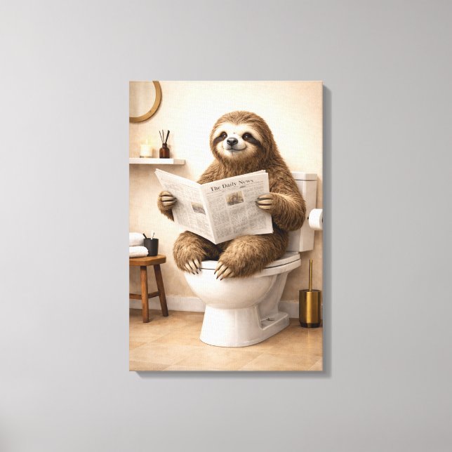 Impressão Em Tela Funny Sloth Reading Newspaper Bathroom Humor (Frente)