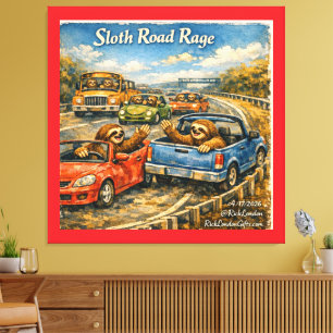 Impressão Em Tela Fúria na Estrada dos Bichos‑preguiça – Carro em Aq