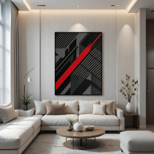 Impressão Em Tela Futurista Abstrato Vermelho Preto