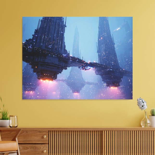 Impressão Em Tela Futuristic Cityscape with Hovering Structures (Insitu(Sala de estar))