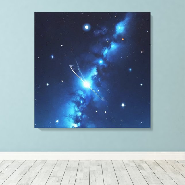 Impressão Em Tela Galáxia celestial azul de estrelas (Insitu(piso de madeira))