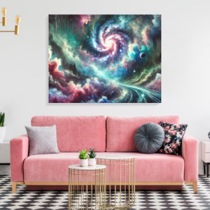Impressão Em Tela Galáxia Espiral Nebulosa Cósmica Colorida e Estrel